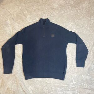 Hugo Boss Men's Dark Blue 1/4 Zip Sweater Logo